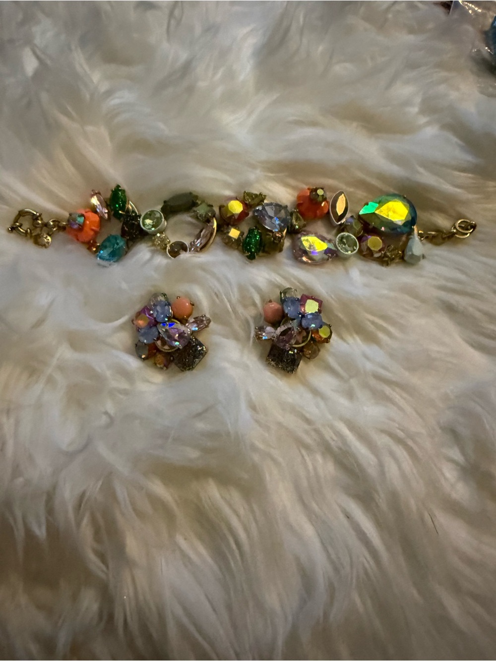 Multicolor Crystal Statement Bracelet and Earring Set - Picture 3 of 3